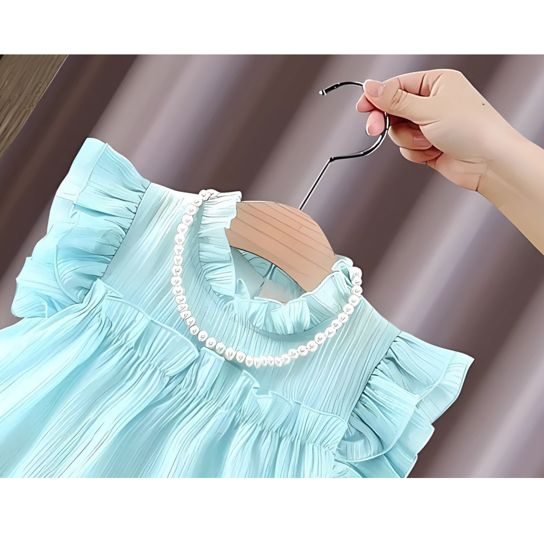 Pearl Neck Rich Girls Dress – Elegant Cotton Party Outfit