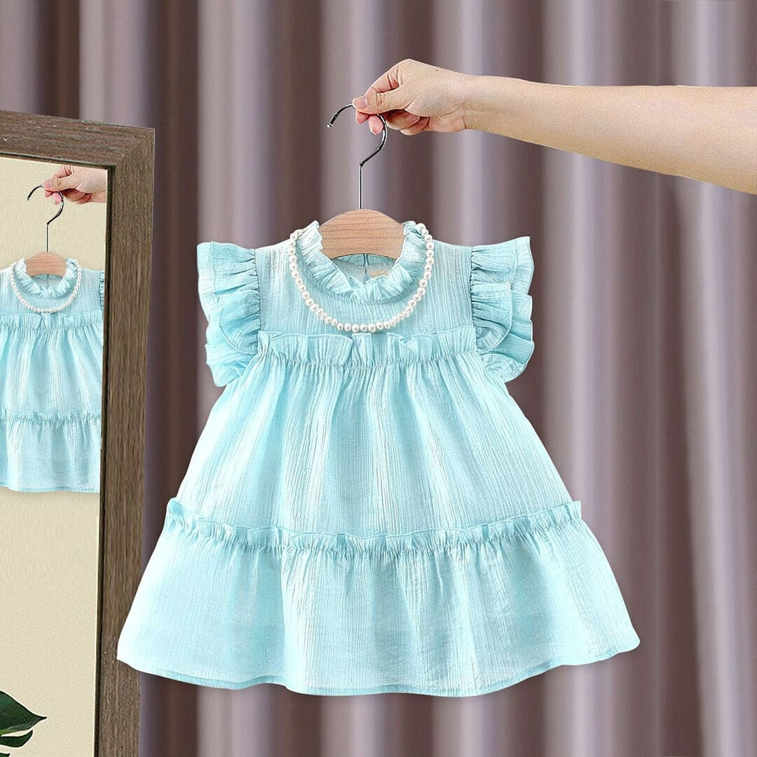 Pearl Neck Rich Girls Dress – Elegant Cotton Party Outfit