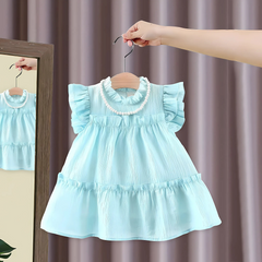 Pearl Neck Rich Girls Dress – Elegant Cotton Party Outfit