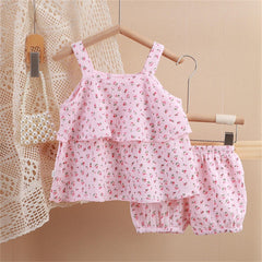 Pink Blossom Sleeveless Girls Set – Cute Cotton Summer Outfit for Toddlers and Kids