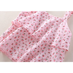 Pink Blossom Sleeveless Girls Set – Cute Cotton Summer Outfit for Toddlers and Kids