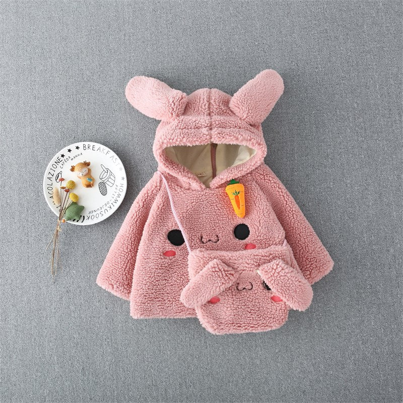 Pink Bunny Hoodie Girls Dress with Bunny Bag – Cozy Fleece Outfit
