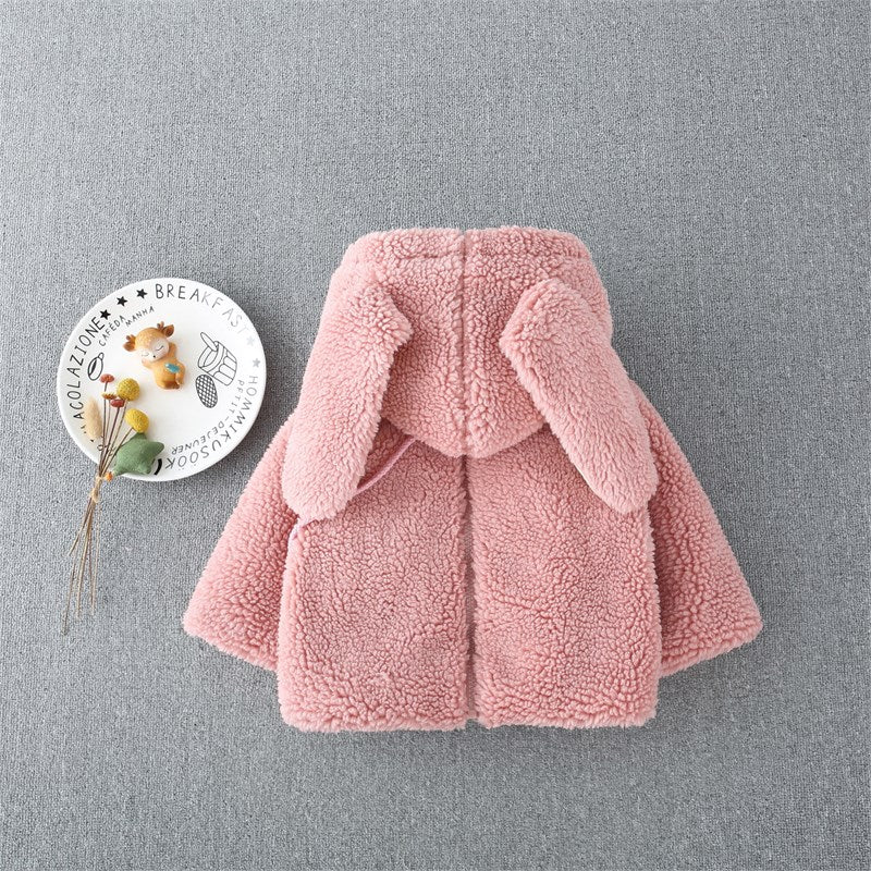 Pink Bunny Hoodie Girls Dress with Bunny Bag – Cozy Fleece Outfit