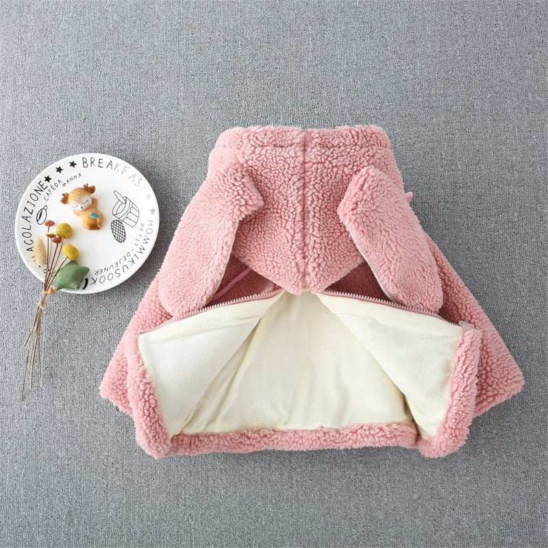 Pink Bunny Hoodie Girls Dress with Bunny Bag – Cozy Fleece Outfit