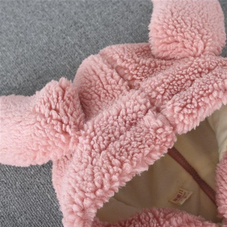 Pink Bunny Hoodie Girls Dress with Bunny Bag – Cozy Fleece Outfit