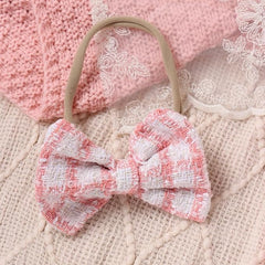 Pink Checkered Baby Girls Romper Dress Set with Hairband – Soft Cotton Outfit