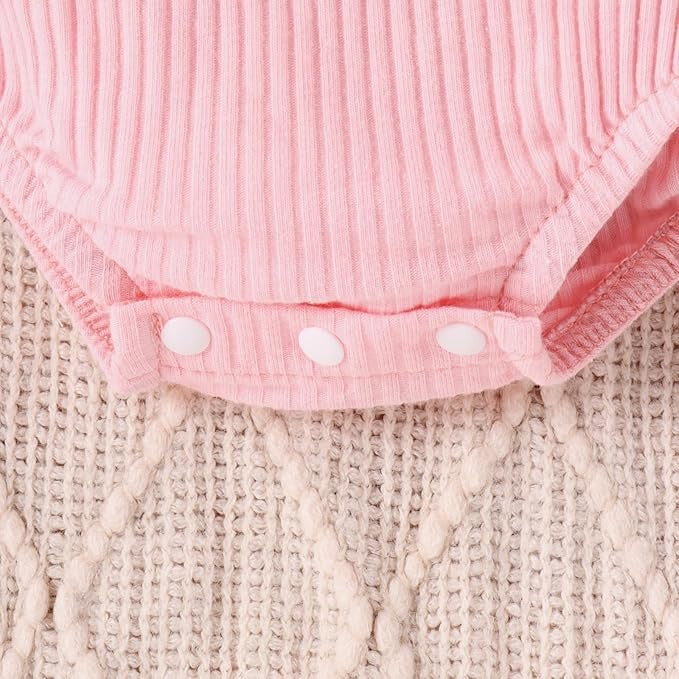 Pink Checkered Baby Girls Romper Dress Set with Hairband – Soft Cotton Outfit