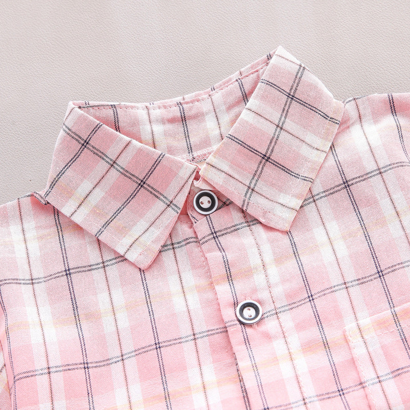 Pink Plaid Shirt and Shorts Boys Set – Stylish Cotton Summer Outfit for Toddlers and Kids