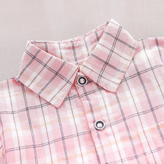 Pink Plaid Shirt and Shorts Boys Set – Stylish Cotton Summer Outfit for Toddlers and Kids