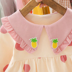 Pink Polka Pineapple Girls Dress – Soft Cotton Blend Summer Outfit