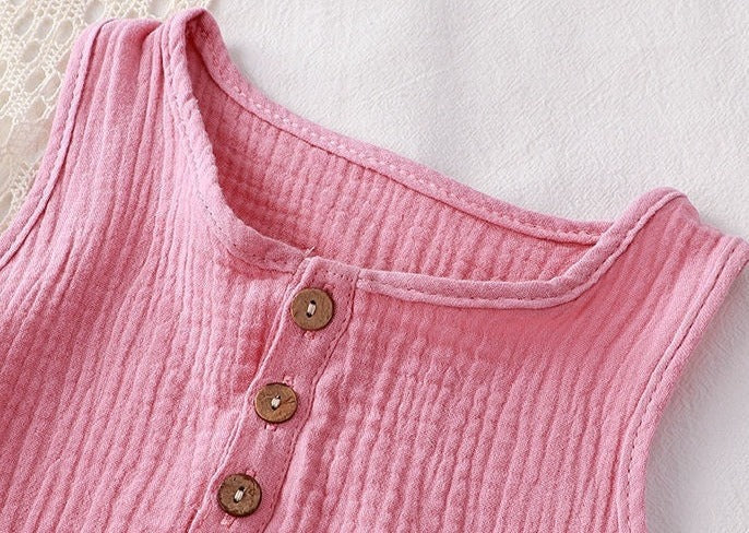 Pink Sleeveless Girls Romper with Matching Hat – Soft Cotton Summer Outfit for Babies and Toddlers