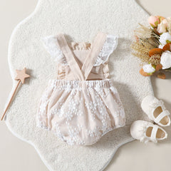 Pixie Embroidered Girls Party Romper – Elegant Cotton Jumpsuit for Toddlers and Kids
