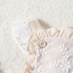 Pixie Embroidered Girls Party Romper – Elegant Cotton Jumpsuit for Toddlers and Kids