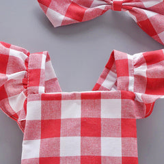 Noa Plaid Baby Girls Princess Romper with Bow Pin – Soft Cotton Party Outfit