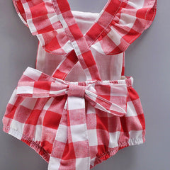 Noa Plaid Baby Girls Princess Romper with Bow Pin – Soft Cotton Party Outfit