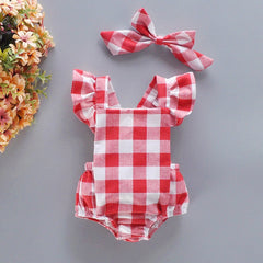 Noa Plaid Baby Girls Princess Romper with Bow Pin – Soft Cotton Party Outfit