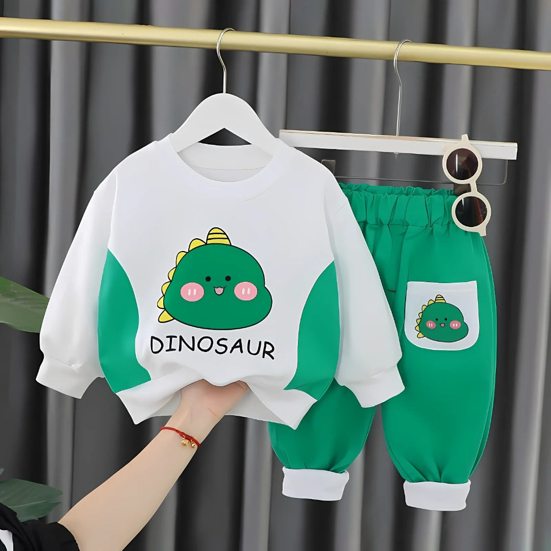 Playful Dino Boys Sweatsuit Set – Cotton Blend Hoodie and Pants Outfit for Toddlers and Kids