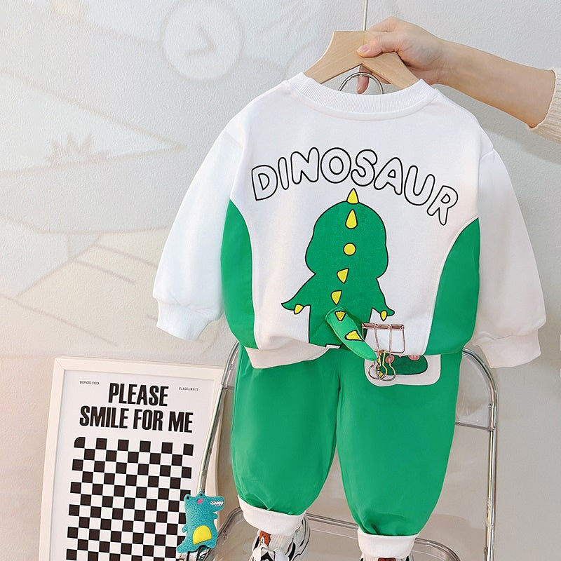 Playful Dino Boys Sweatsuit Set – Cotton Blend Hoodie and Pants Outfit for Toddlers and Kids