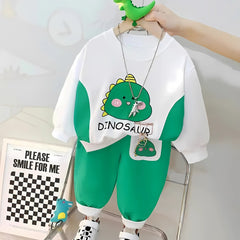 Playful Dino Boys Sweatsuit Set – Cotton Blend Hoodie and Pants Outfit for Toddlers and Kids