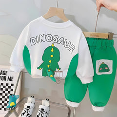 Playful Dino Boys Sweatsuit Set – Cotton Blend Hoodie and Pants Outfit for Toddlers and Kids