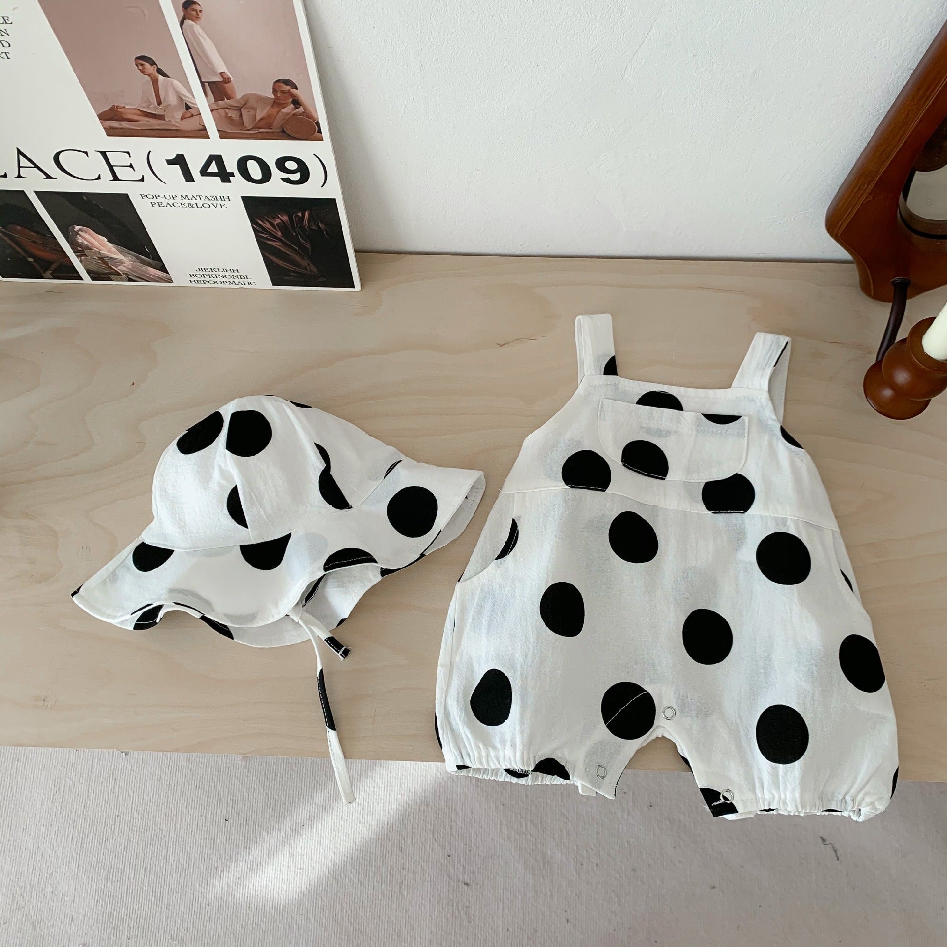 Polka Pop Baby Boys and Girls Jumpsuit with Hat – Soft Cotton Unisex Outfit