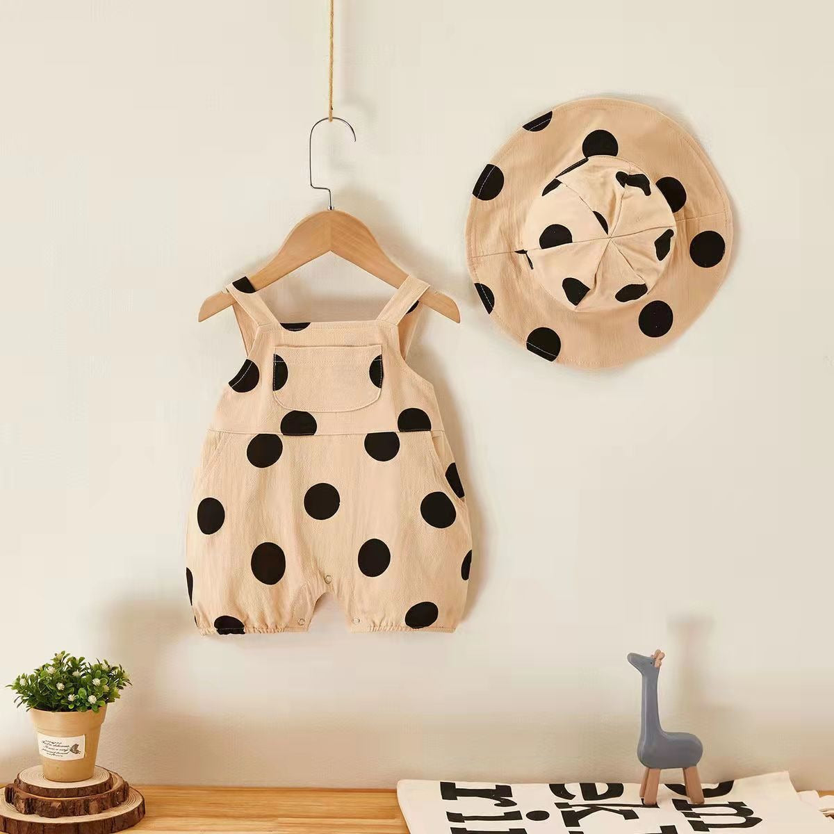Polka Pop Baby Boys and Girls Jumpsuit with Hat – Soft Cotton Unisex Outfit