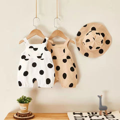 Polka Pop Baby Boys and Girls Jumpsuit with Hat – Soft Cotton Unisex Outfit
