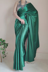 Elegant Forest Green Satin Silk Ready-to-Wear Saree