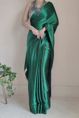 Elegant Forest Green Satin Silk Ready-to-Wear Saree