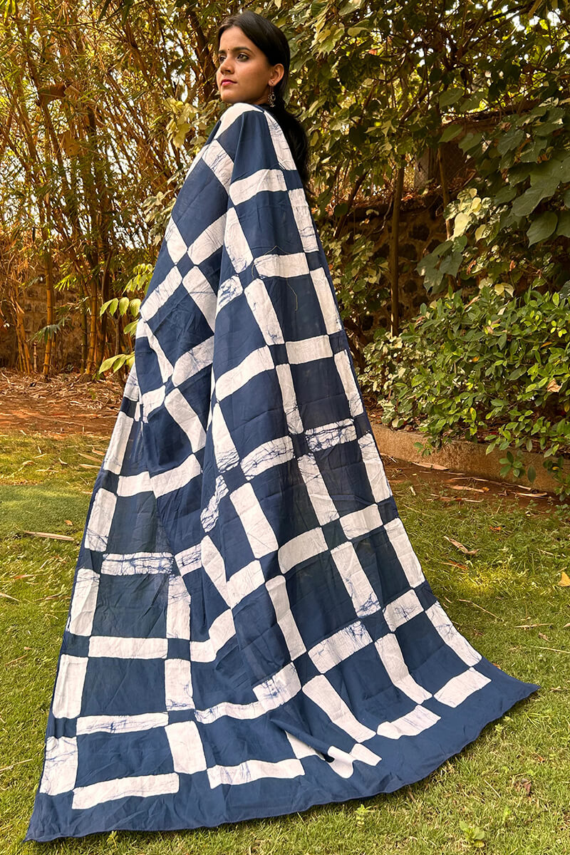 Lovely Blue Mul Cotton Saree with Pocket and Unstitched Blouse