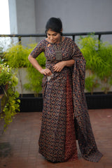 Maroon Mul Cotton Digital Printed Saree with Pocket