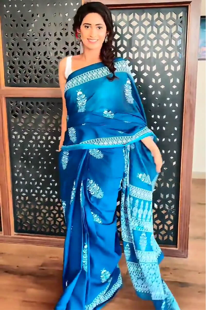 Blue Mul Cotton Digital Printed Saree With Pocket