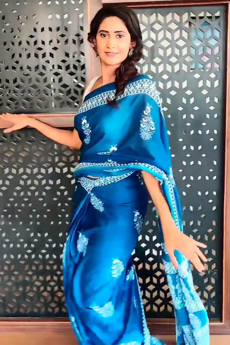 Blue Mul Cotton Digital Printed Saree With Pocket