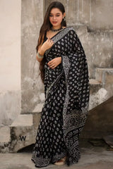 Elegant 1-Minute Ready-to-Wear Black Mul Cotton Digital Printed Saree
