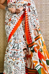Off White Mul Cotton Digital Printed Saree