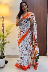 Off White Mul Cotton Digital Printed Saree
