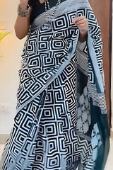 off White Mul Cotton Digital Printed Sarees