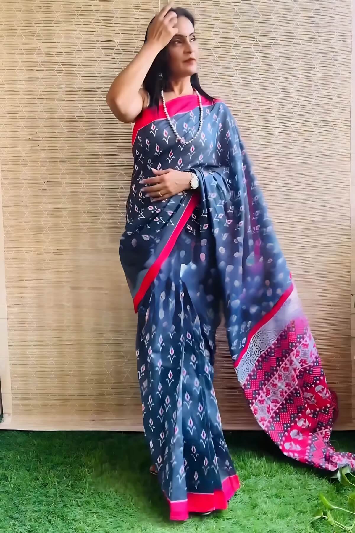 Navy Blue Mul Cotton Digital Printed Saree