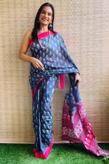 Navy Blue Mul Cotton Digital Printed Saree