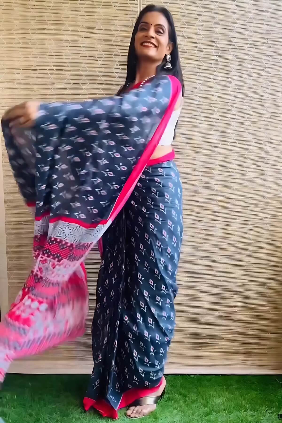 Navy Blue Mul Cotton Digital Printed Saree