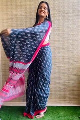 Navy Blue Mul Cotton Digital Printed Saree