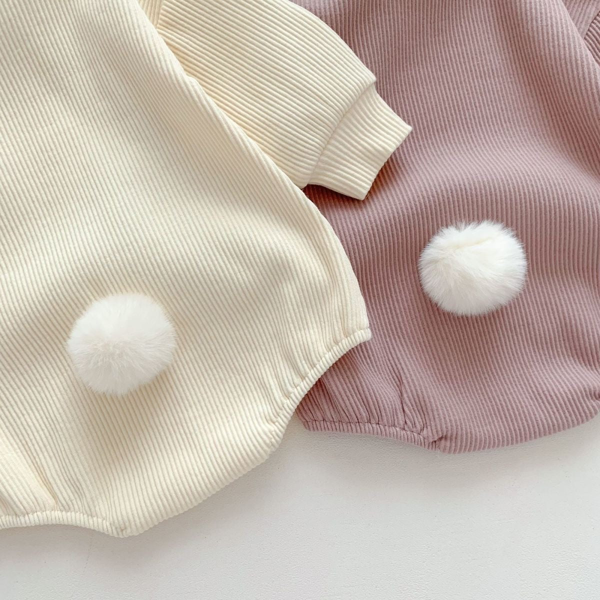 Rabbit Tail Hooded Baby Onesie – Unisex Cotton Blend Jumpsuit for Boys and Girls