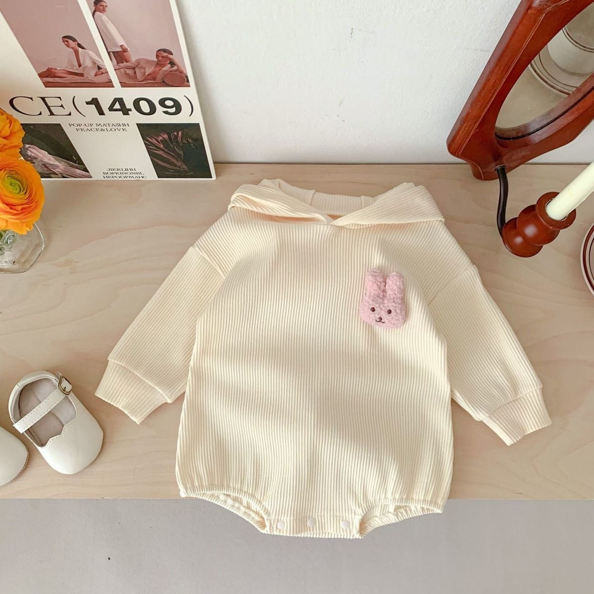 Rabbit Tail Hooded Baby Onesie – Unisex Cotton Blend Jumpsuit for Boys and Girls