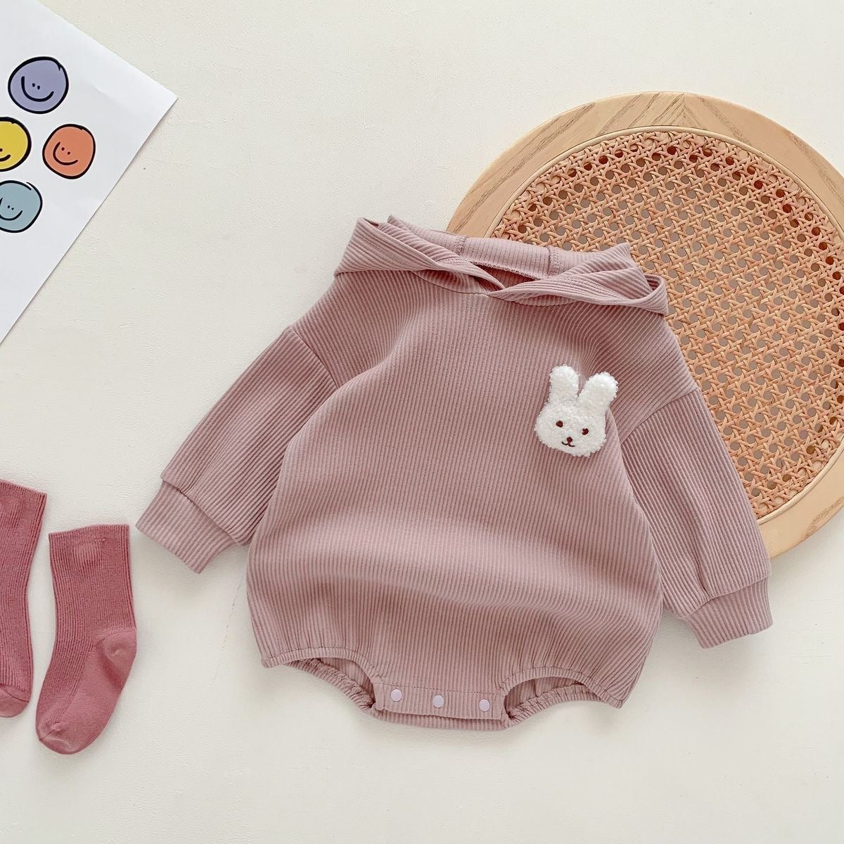 Rabbit Tail Hooded Baby Onesie – Unisex Cotton Blend Jumpsuit for Boys and Girls