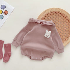Rabbit Tail Hooded Baby Onesie – Unisex Cotton Blend Jumpsuit for Boys and Girls