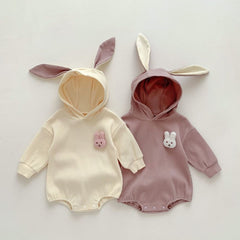 Rabbit Tail Hooded Baby Onesie – Unisex Cotton Blend Jumpsuit for Boys and Girls