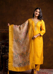 Radiant Yellow Floral Suit Set with Mirror & Moti Work