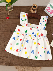 Rainbow Colourful Cotton Girls Hearts Dress – Soft Cotton Party Outfit