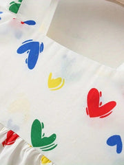 Rainbow Colourful Cotton Girls Hearts Dress – Soft Cotton Party Outfit