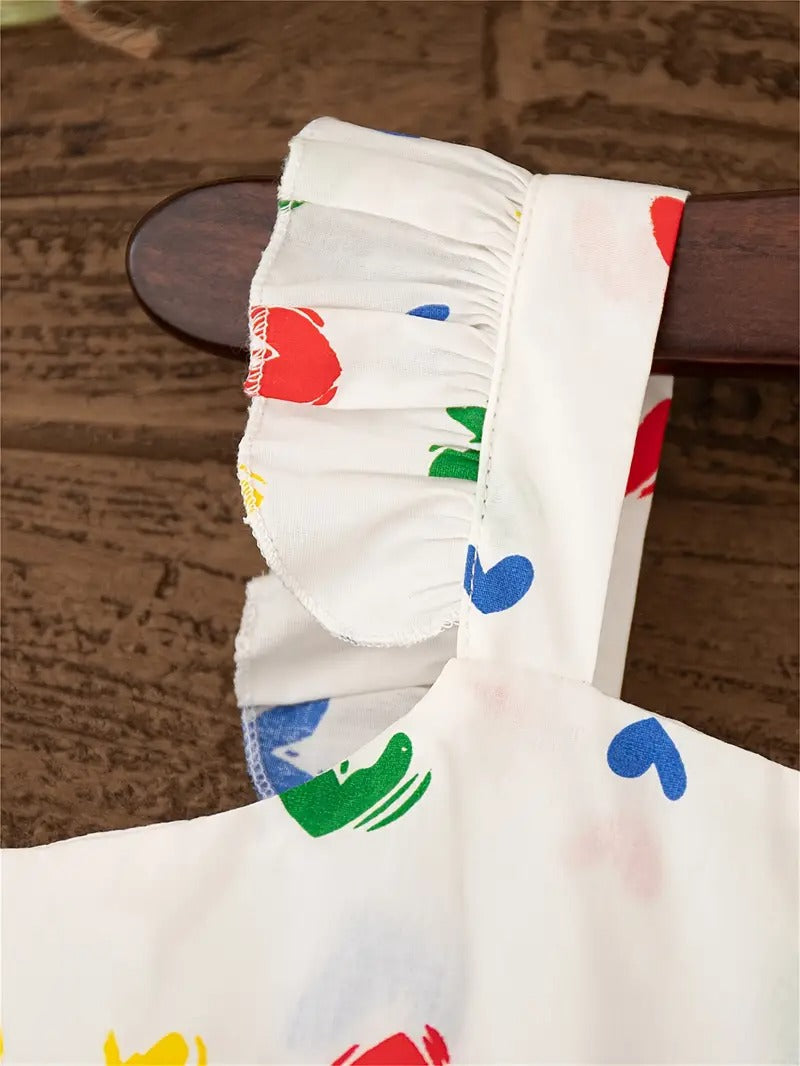 Rainbow Colourful Cotton Girls Hearts Dress – Soft Cotton Party Outfit